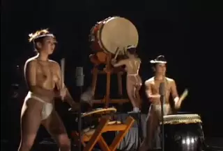 Six gorgeous girls play drums completely naked