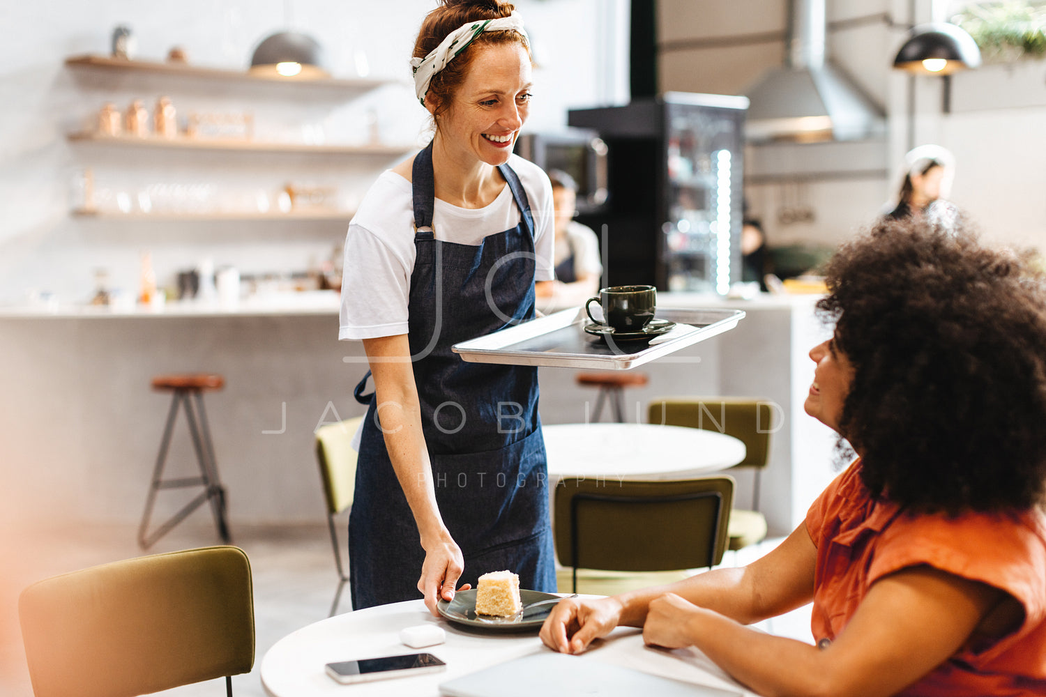 Waitress in store