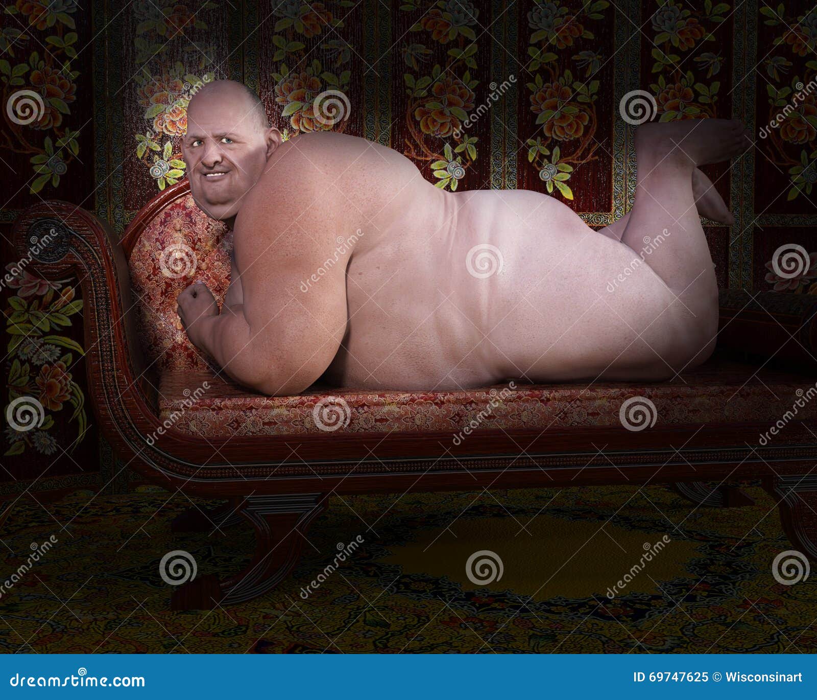 Fat man nude on bed