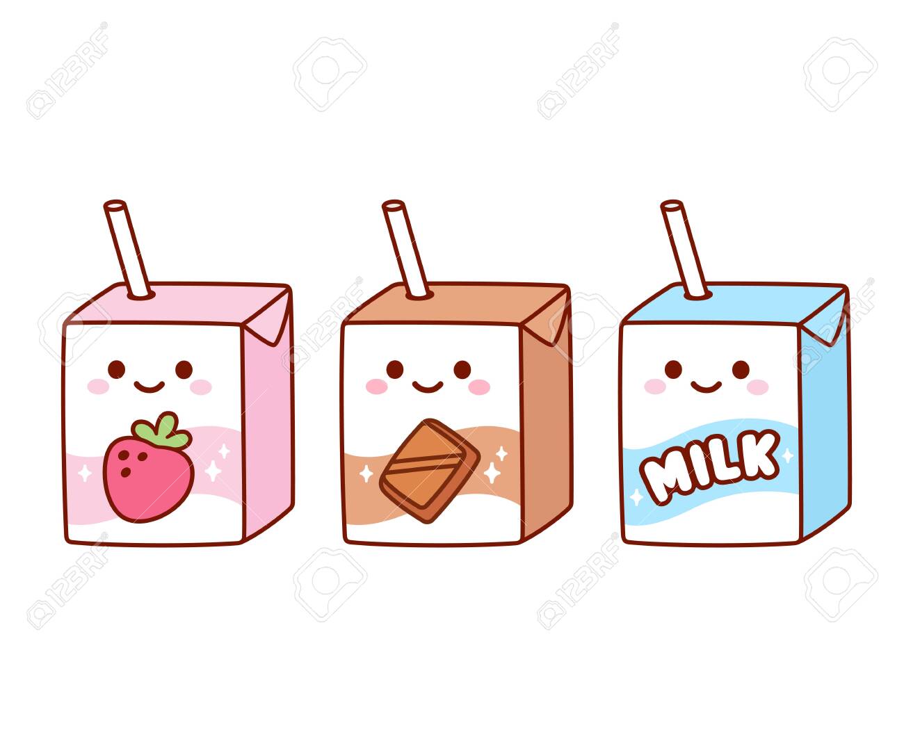 Cute Cartoon Milk Box Characters Strawberry Stock Vector (Royalty Free) 1435758173 | Shutterstock