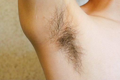 Stock Photo: Japanese young woman armpit hair tags