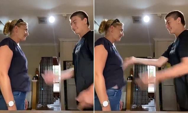 Mom and son slap big