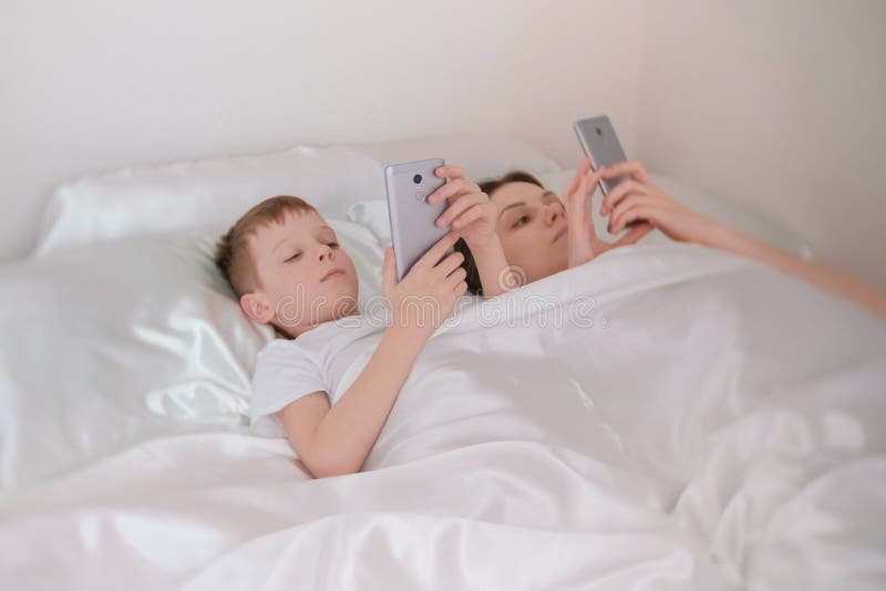 Mom Waking Up Son stock illustrations